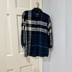 Burberry Brit sz M partial button down large blue checkered long sleeve shirt